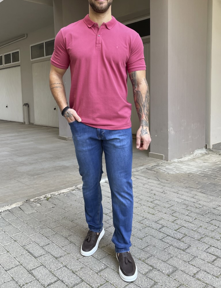 Ανδρική κερασί βαμβακερή κοντομάνικη μπλούζα Polo T621C φωτογραφία